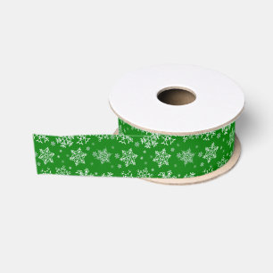 Lazo De Tela Gruesa Patrón de copos de nieve verdes blancos