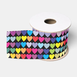 Lazo De Tela Gruesa Patrón de Corazones de Arcoíris Colorido