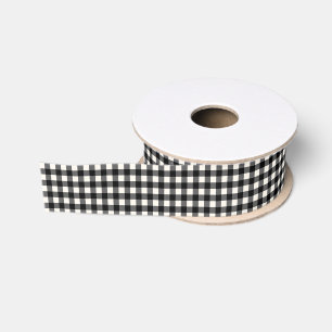 Lazo De Tela Gruesa Patrón de cuadros gingham en blanco y negro retro