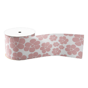 Lazo De Tela Gruesa Patrón de flores - rosa y blanco