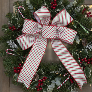 Lazo De Tela Gruesa Patrón de Navidad de 7,62 cm con franjas finas de