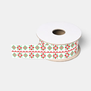 Lazo De Tela Gruesa Patrón de Navidades rojos y verdes de 1,5 pulgadas