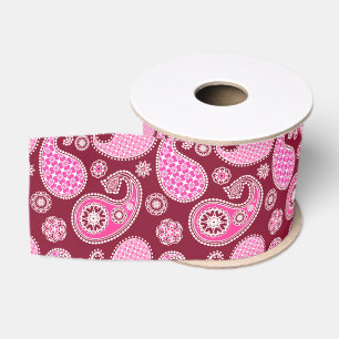Lazo De Tela Gruesa Patrón de paisley, burdeos, rosa y blanco