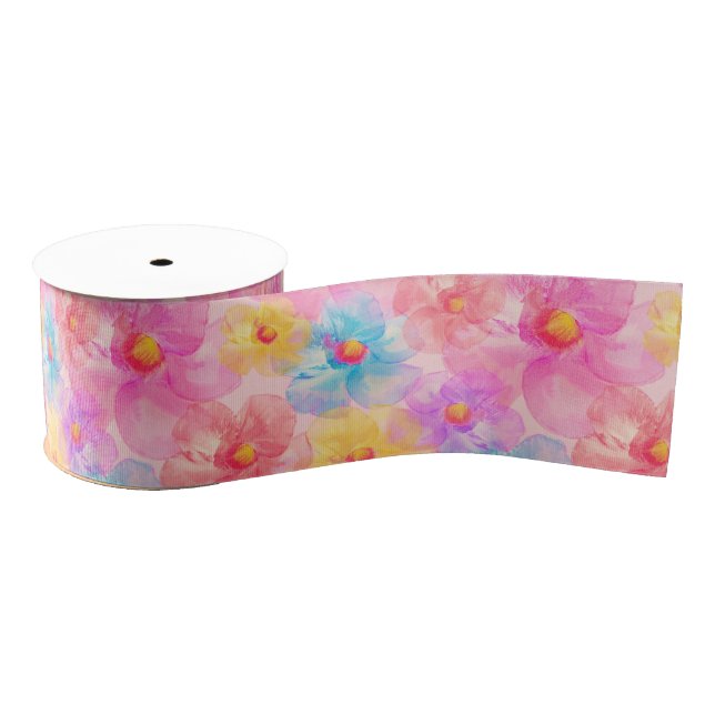 Lazo De Tela Gruesa Patrón floral de acuarela retro (Carrete)