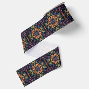 Lazo De Tela Gruesa Patrón geométrico multicolor con flor marrón