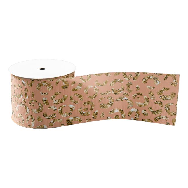 Lazo De Tela Gruesa Peach Gold Purpurina Leopard Print (Carrete)