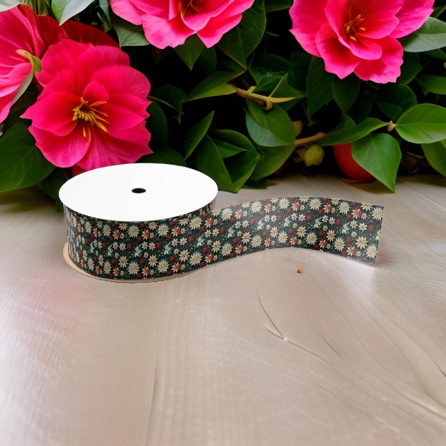 Lazo De Tela Gruesa Pequeños Navidades flores verde rojo negro (Subido por el creador)