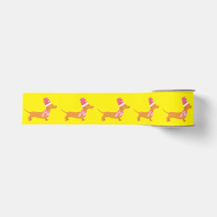 Lazo De Tela Gruesa Perro Dachshund de Navidad Amarillo