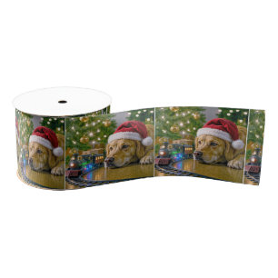 Lazo De Tela Gruesa Perro de aguas retriever dorado de Navidad viendo 