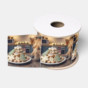 Lazo De Tela Gruesa Perro oliendo galletas de azúcar de Navidad