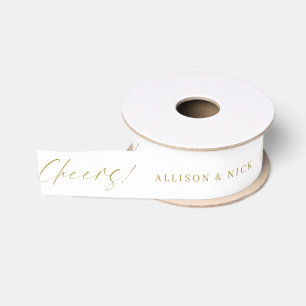 Lazo De Tela Gruesa Personalizado blanco y oro simple Boda de Saludos