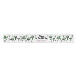 Lazo De Tela Gruesa Personalizado Pink & Green Shamrock Heart & Mushro