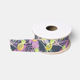 Lazo De Tela Gruesa Piñas Acuarela Luau Multicolor Tropical