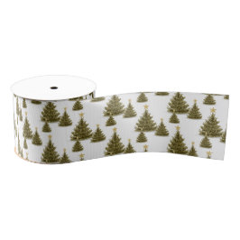 Lazo De Tela Gruesa Pine Trees Green White Botanical Holiday 