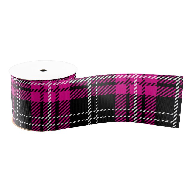 Lazo De Tela Gruesa Pink and Black Plaid Tartan Print Ribbon (Carrete)