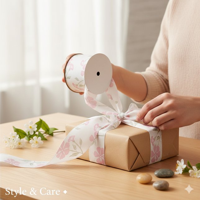 Lazo De Tela Gruesa Pink and White Playful Floral Pattern (Pink and White Playful Floral Pattern Grosgrain Ribbon)