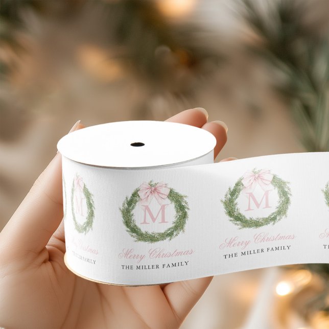 Lazo De Tela Gruesa Pink Bow Monogram Wreath Christmas (Subido por el creador)