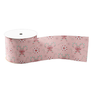 Lazo De Tela Gruesa Pink Coquette Candy Cane Pattern Holiday