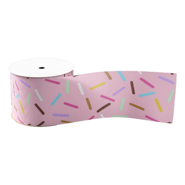 Lazo De Tela Gruesa Pink Donut Sprinkles Print Ribbon (Carrete)