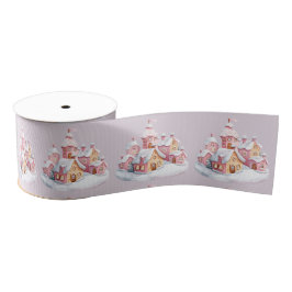Lazo De Tela Gruesa Pink Gingerbread Village On Light Gray
