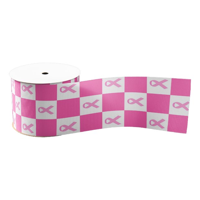 Lazo De Tela Gruesa Pink Ribbon Checkerboard – Breast Cancer Awareness (Carrete)