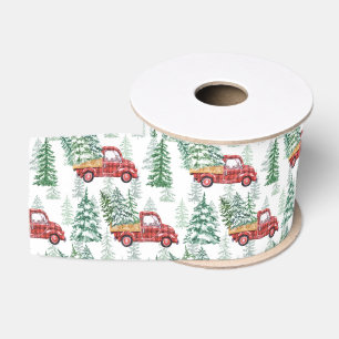 Lazo De Tela Gruesa Plaid de Búfalo Acuarela Camión Navideño Vintage