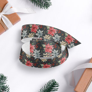 Lazo De Tela Gruesa Poinsettia de Granja Gris Oscuro Navidad Rústica