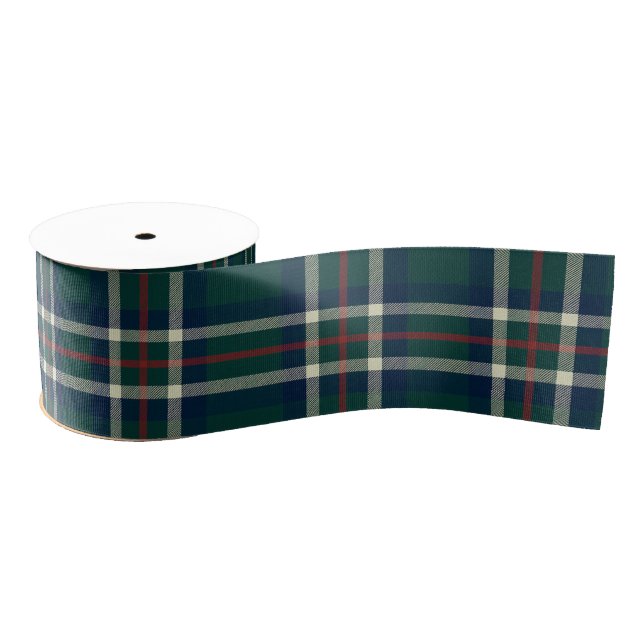 Lazo De Tela Gruesa Preppy Tartan Plaid Green Navy Christmas  (Carrete)