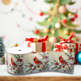 Lazo De Tela Gruesa Pretty Christmas Cardinal and Pine Branches