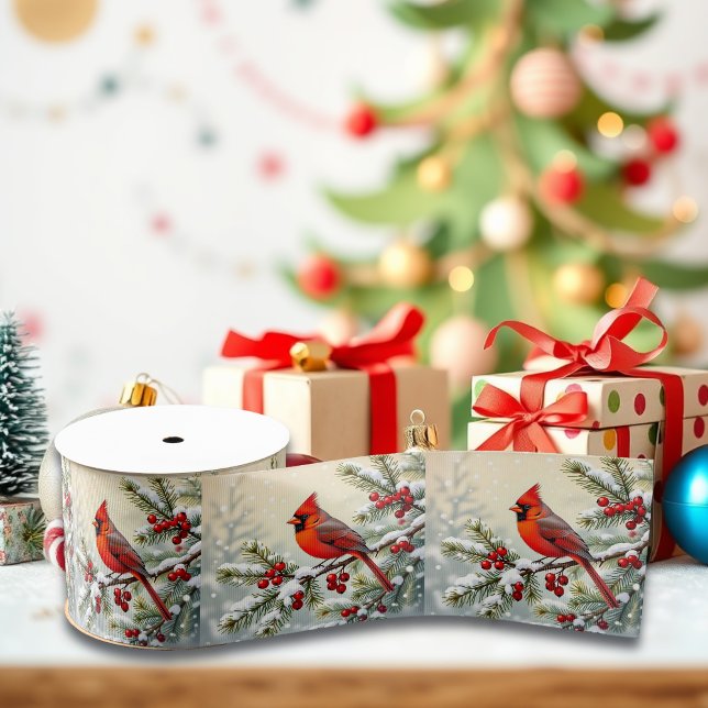 Lazo De Tela Gruesa Pretty Christmas Cardinal and Pine Branches (Subido por el creador)