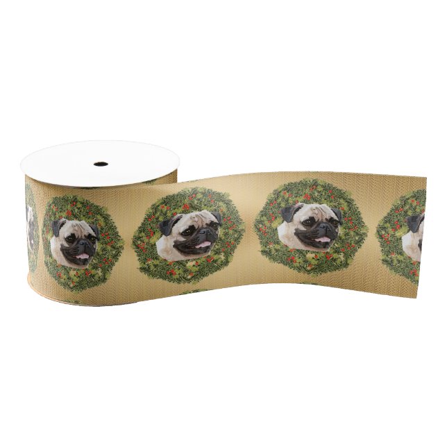 Lazo De Tela Gruesa Pug Wreath (Carrete)