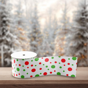 Lazo De Tela Gruesa Puntos de Navidad Verdes Rojos Fondo Blanco