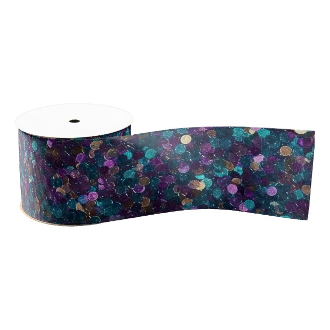 Lazo De Tela Gruesa Purple Aqua Gold Mermaid Confetti (Carrete)