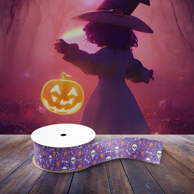 Lazo De Tela Gruesa Púrpura Halloween Skull Coffin Patrón (Subido por el creador)