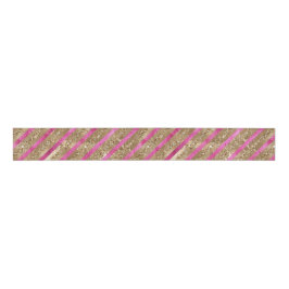 Lazo De Tela Gruesa Purpurina Glam Gold Girly Pink Stripes