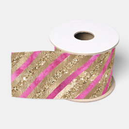 Lazo De Tela Gruesa Purpurina Glam Gold Girly Pink Stripes