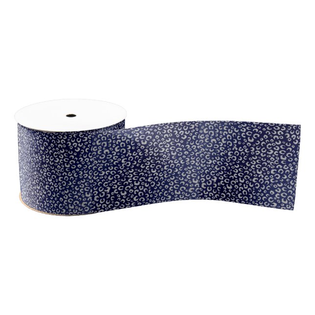 Lazo De Tela Gruesa Purpurina Leopardo Blue Silver elegante impresión  (Carrete)