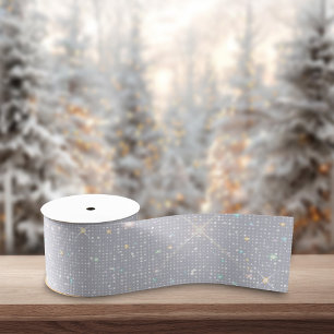 Lazo De Tela Gruesa Purpurina plateado Textura Diamante blanco esparci