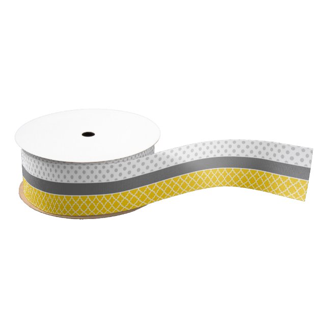 Lazo De Tela Gruesa Quatrefoil amarillo y modelo de lunar gris (Carrete)