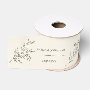 Lazo De Tela Gruesa Rama de Olivo Minimalista para Boda con Nombres y 