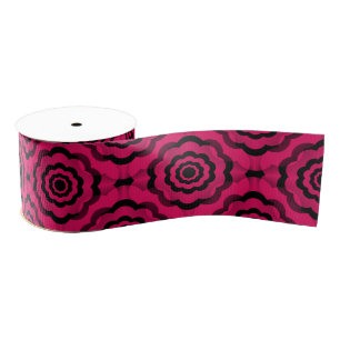 Lazo De Tela Gruesa Raspberry Black Flower Seless Pattern