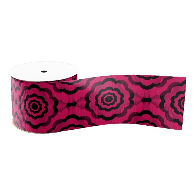 Lazo De Tela Gruesa Raspberry Black Flower Seless Pattern (Carrete)