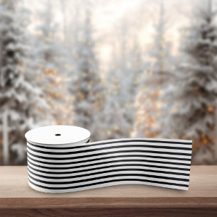 Lazo De Tela Gruesa Rayas Blancas y Negras Navidad Retro Minimalista