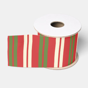 Lazo De Tela Gruesa Rayas de Navidad Retro Verde Rojo Crema