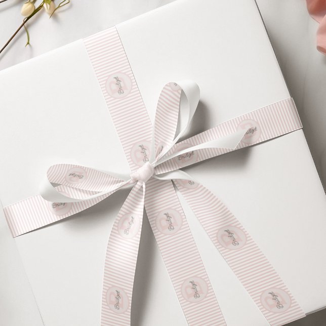 Lazo De Tela Gruesa Rayas rosadas y blancas monogramadas (Cute Gender Neutral Monogram and Name Ribbon for Kids. Pastel Pink and White Stripes. )
