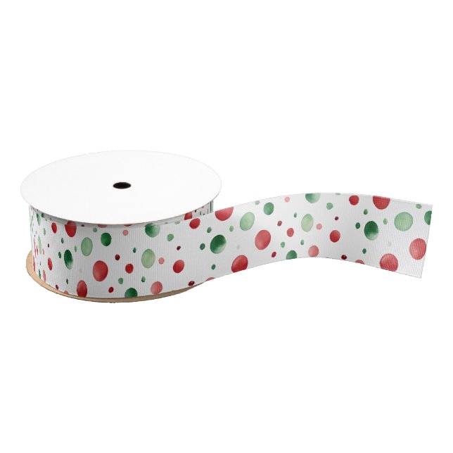 Lazo De Tela Gruesa Red White Green Dots Christmas (Carrete)