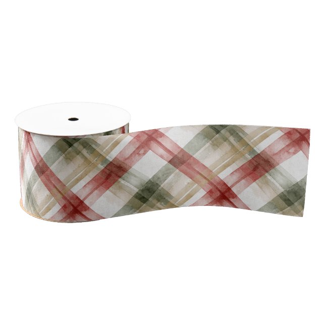 Lazo De Tela Gruesa Red White Green Plaid Stripes Christmas (Carrete)