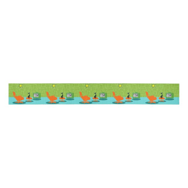 Lazo De Tela Gruesa Retro Space age Kitty Grosgrain Ribbon (Anverso)