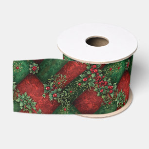 Lazo De Tela Gruesa Rojo Intenso y Verde Bosque Estilo Terciopelo Navi