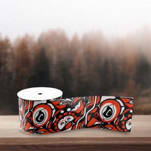 Lazo De Tela Gruesa Rojo Negro Blanco Arte Nativo Abstracto Cara Haida